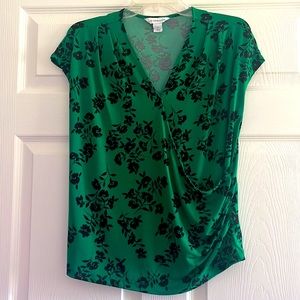 Green and black floral business blouse